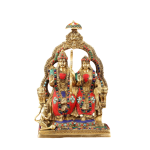 Brass Rama Sita Hanuman Idol Set | 11" x 8" x 4" (28 x 20.3 x 10.2 cm) | 4 kg Throne Setting with Stonework | Divine Trio Sacred Art | Premium Murti